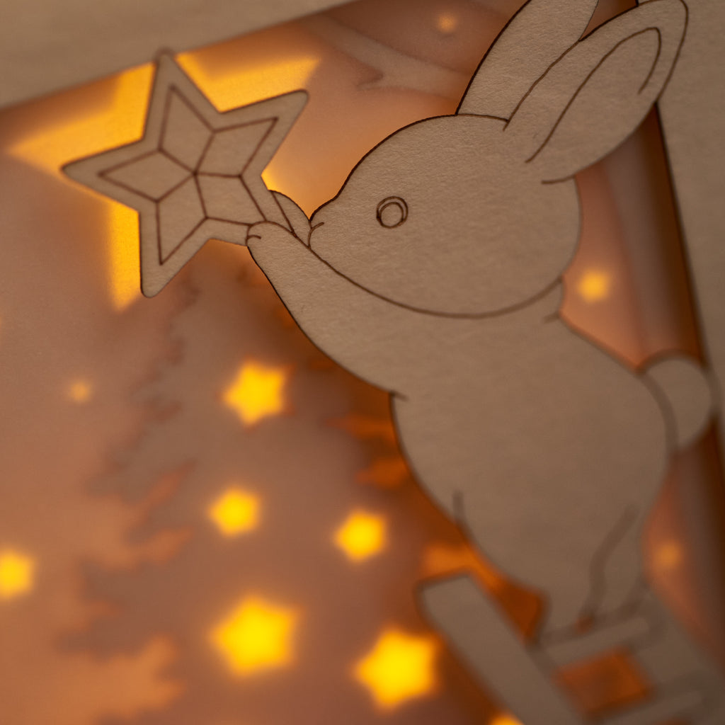 Christmas Forest Animals Card: Bunny and Squirrel Decorating Tree