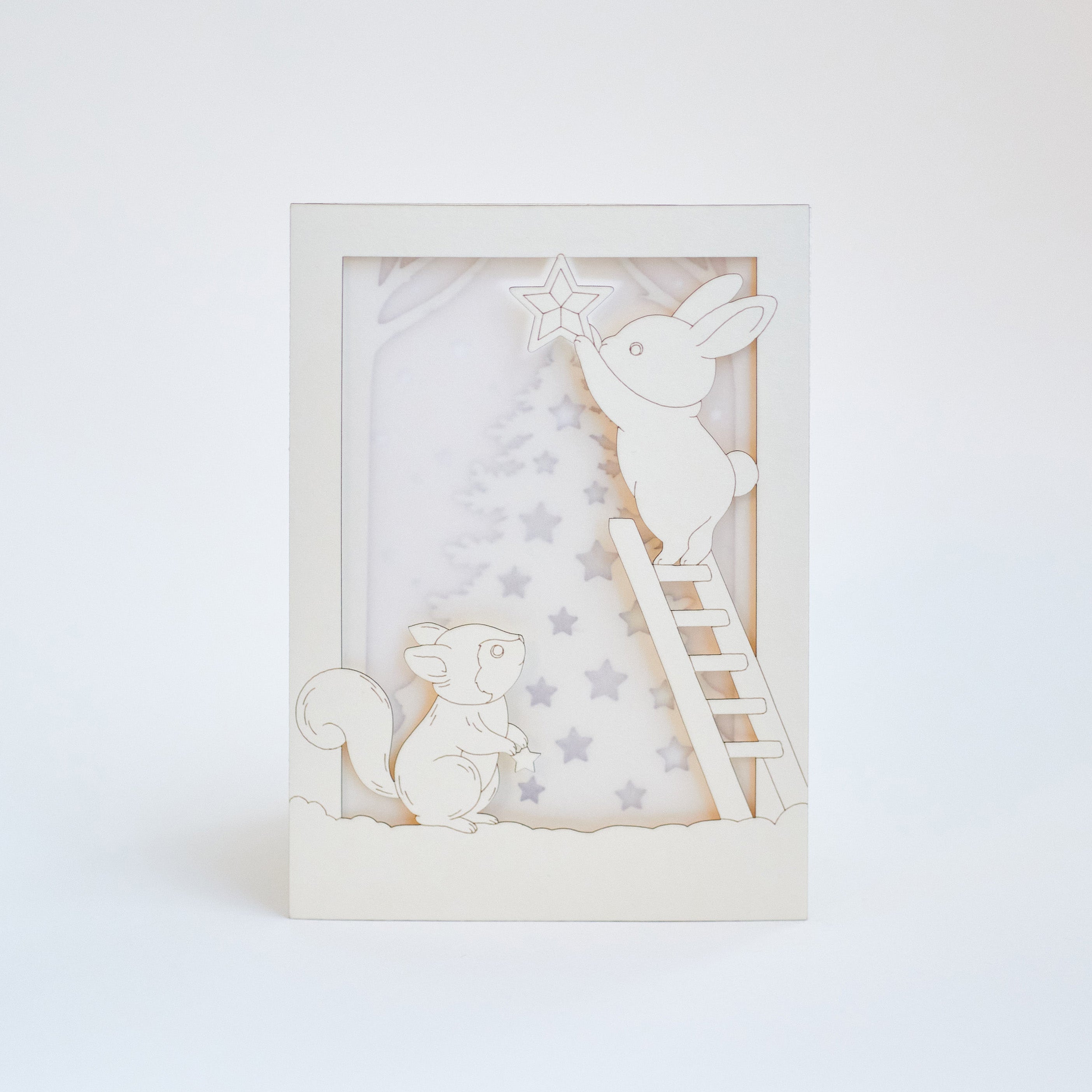 Christmas Forest Animals Card: Bunny and Squirrel Decorating Tree