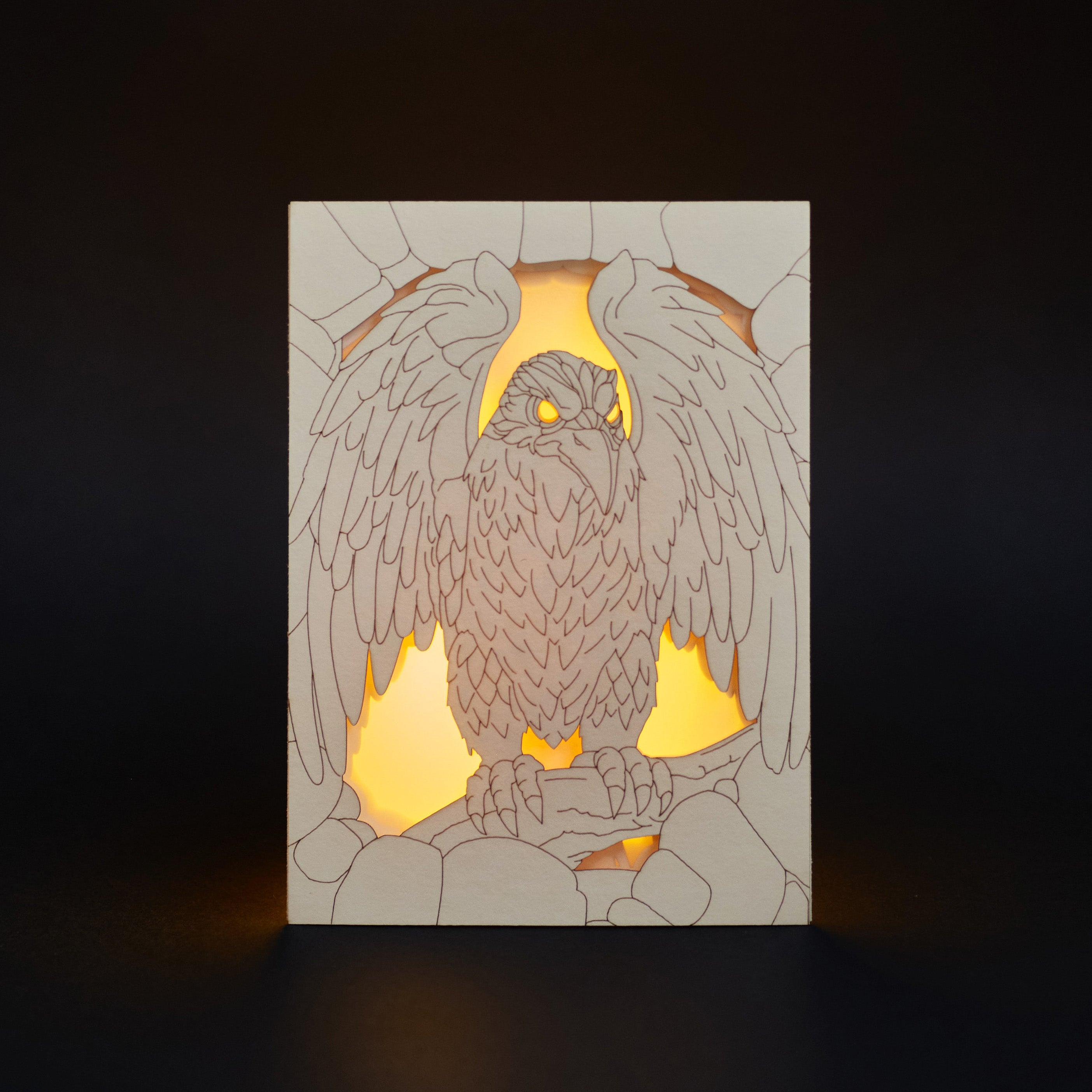 Gothic Raven Card: Dark Bird in Stone Arch with Glowing Eyes