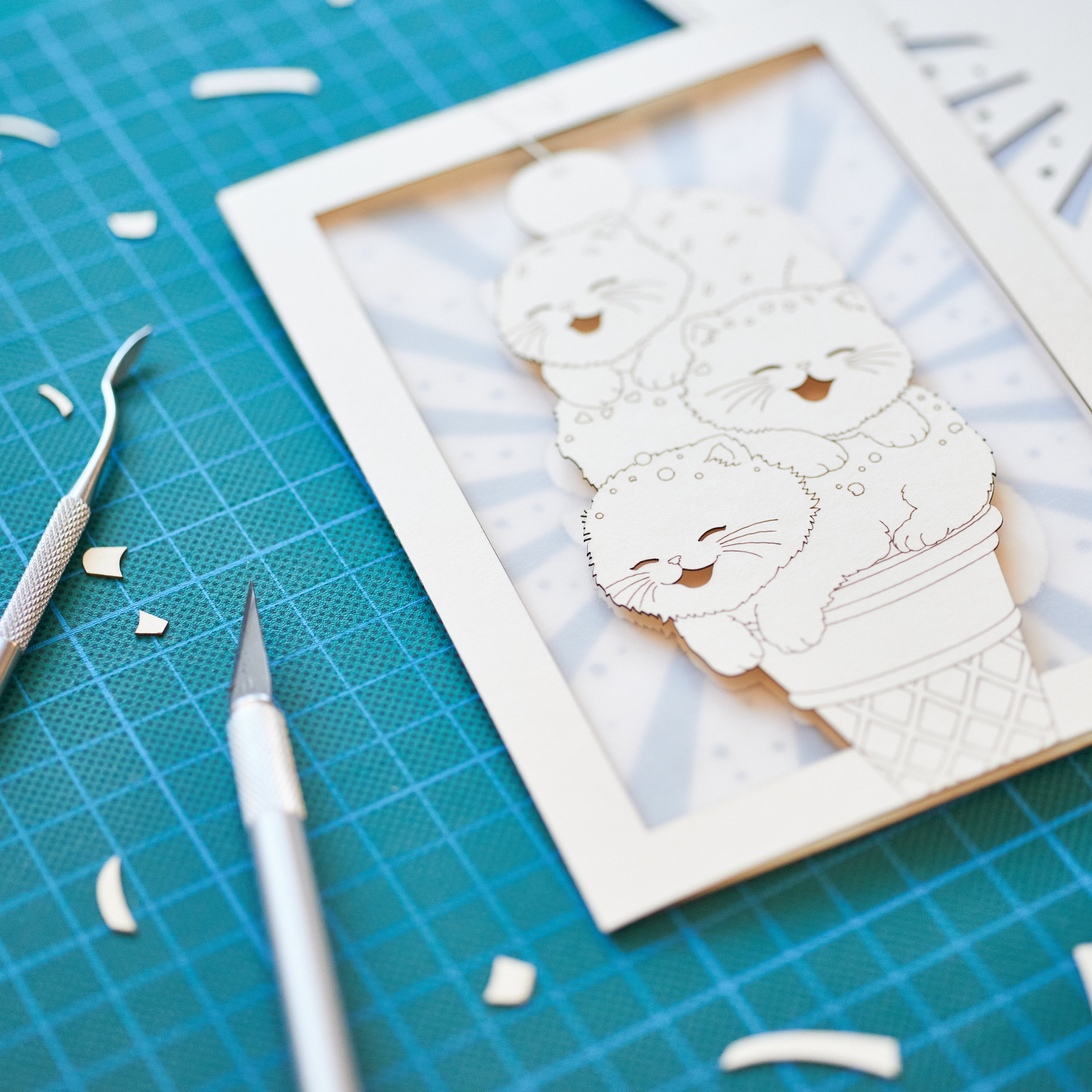 Kittens Ice Cream Cone Card - Cute Cats with Sprinkles on Waffle