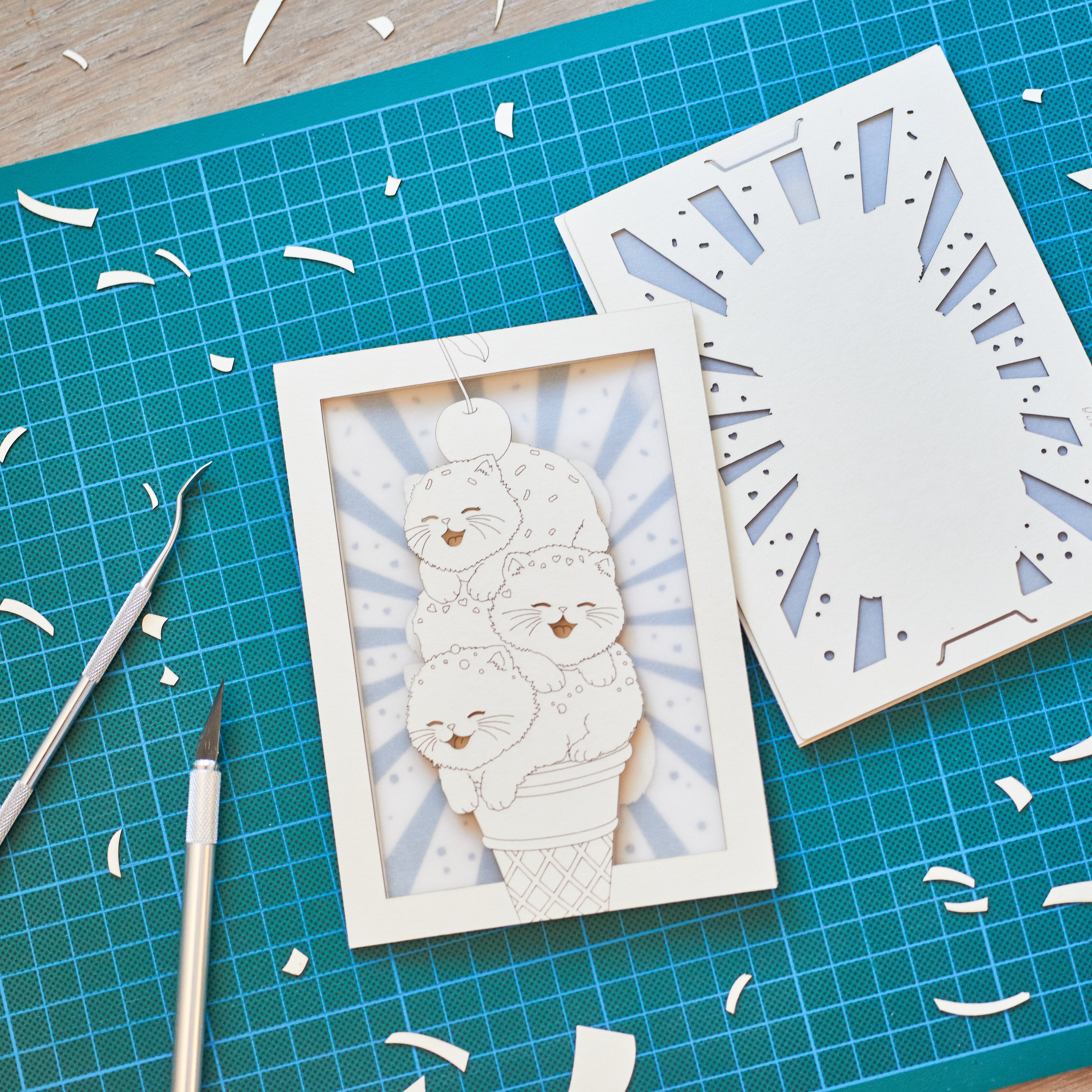 Kittens Ice Cream Cone Card - Cute Cats with Sprinkles on Waffle