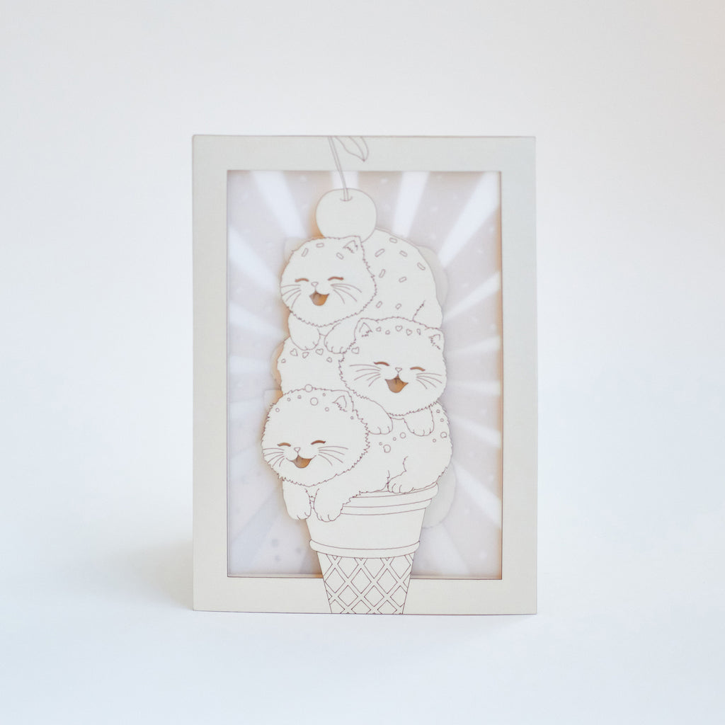 Kittens Ice Cream Cone Card - Cute Cats with Sprinkles on Waffle