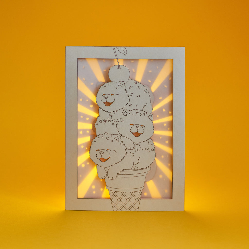 Chow Chow Ice Cream Cone Card: Fluffy Puppies with Sprinkles
