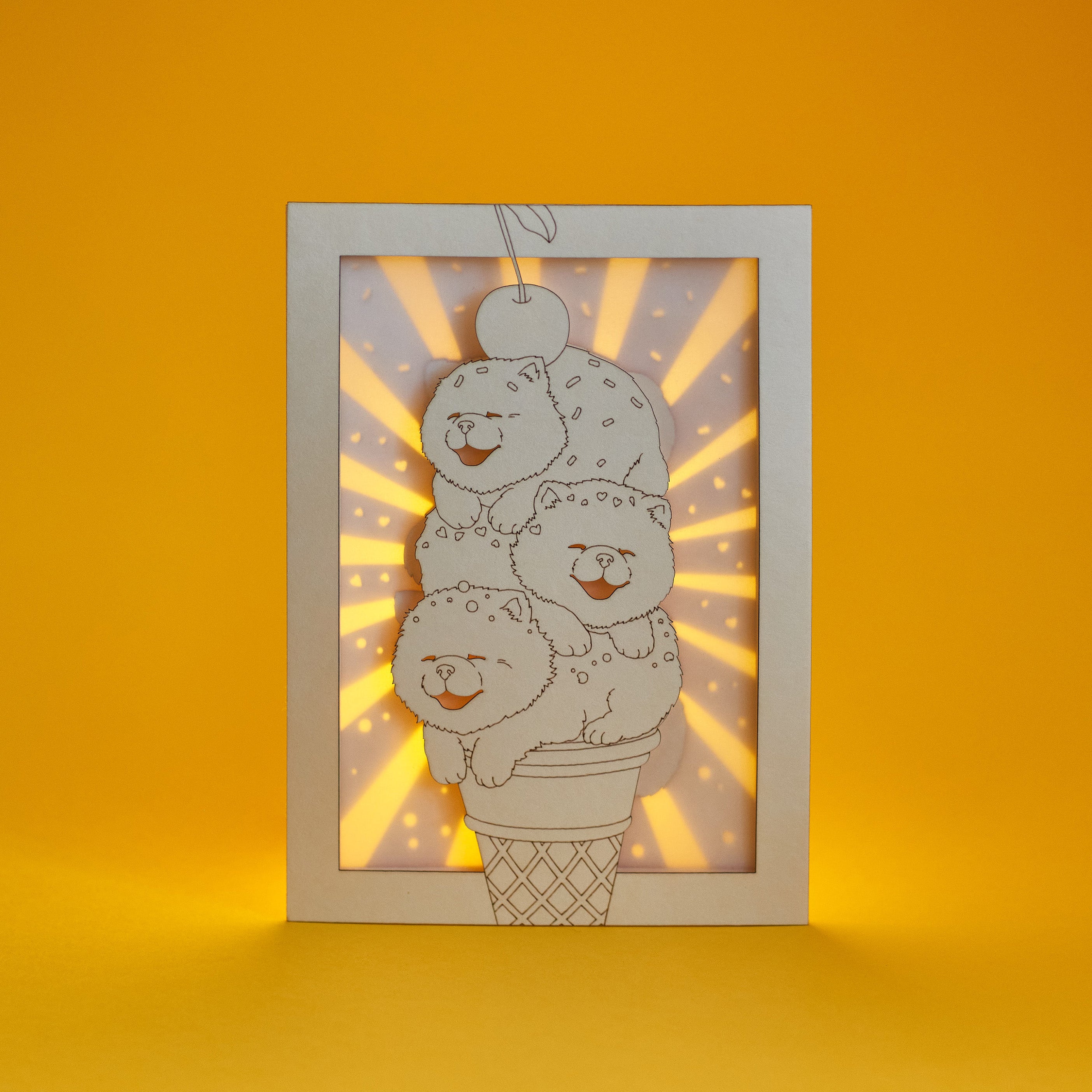 Chow Chow Ice Cream Cone Card: Fluffy Puppies with Sprinkles