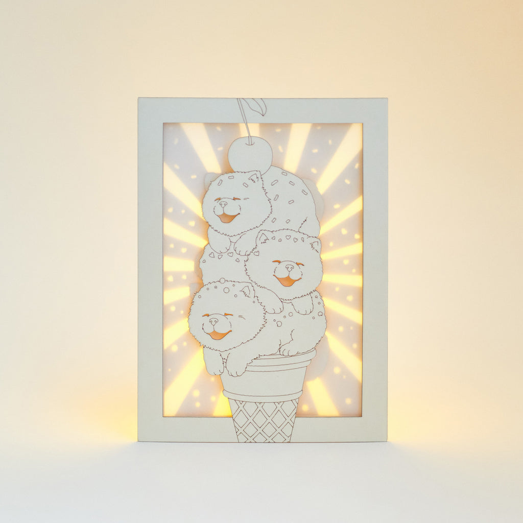 Chow Chow Ice Cream Cone Card: Fluffy Puppies with Sprinkles