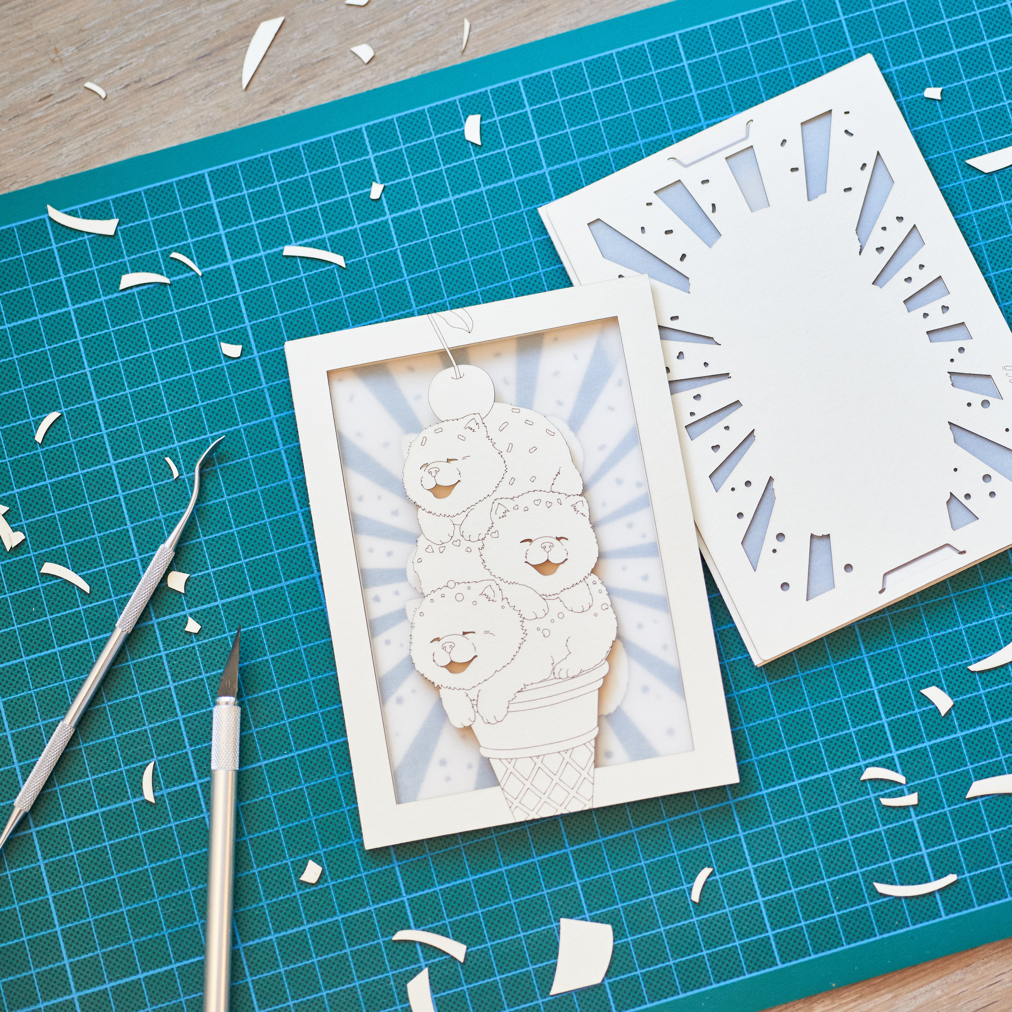 Chow Chow Ice Cream Cone Card: Fluffy Puppies with Sprinkles