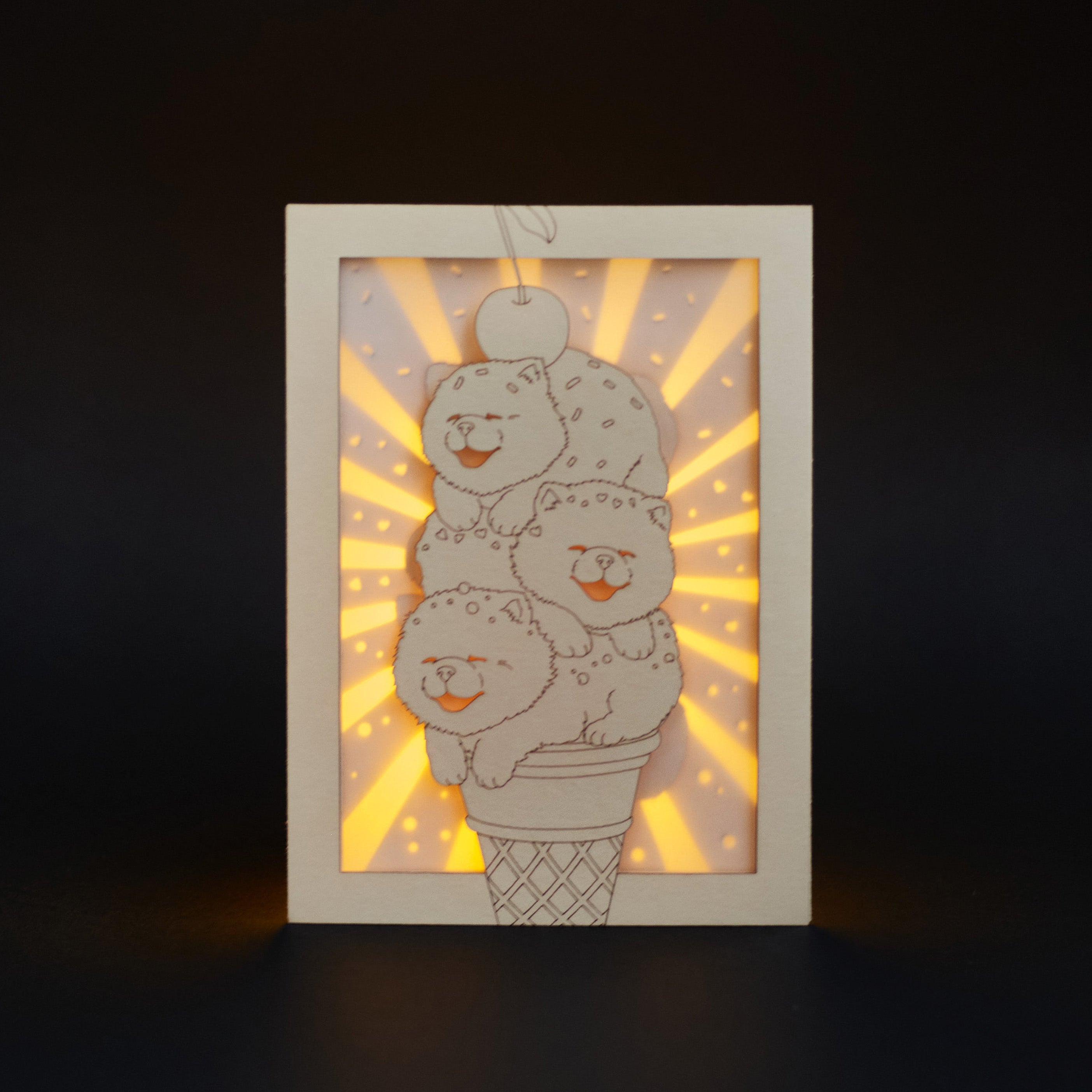 Chow Chow Ice Cream Cone Card: Fluffy Puppies with Sprinkles