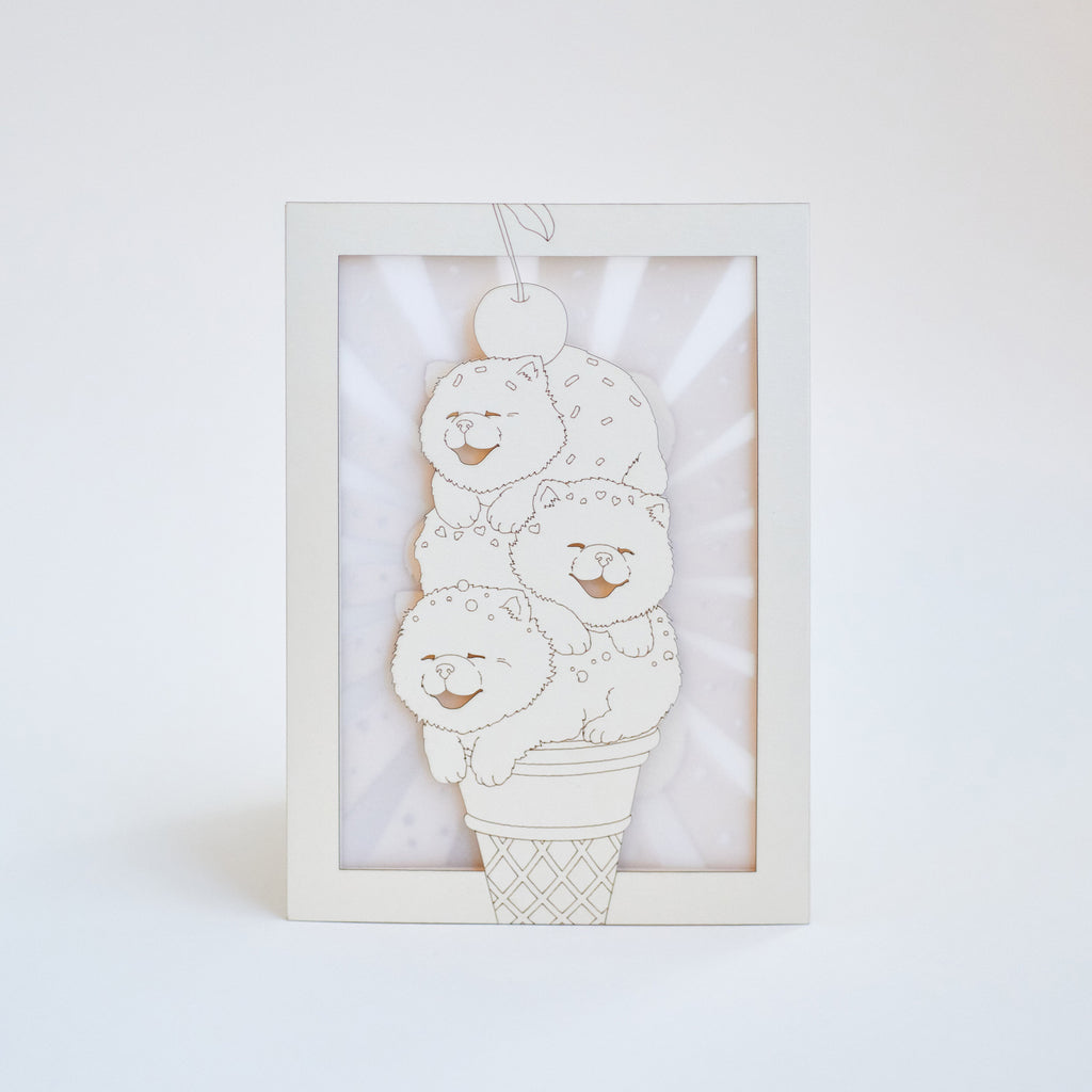 Chow Chow Ice Cream Cone Card: Fluffy Puppies with Sprinkles