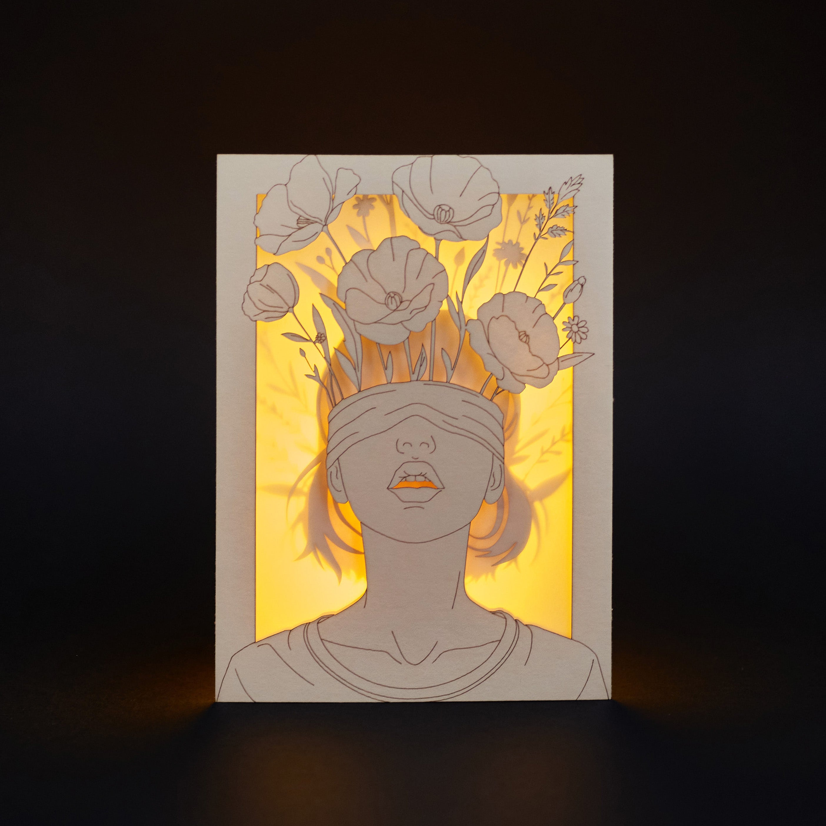 Blindfolded Woman with Flowers: Surreal Floral Art