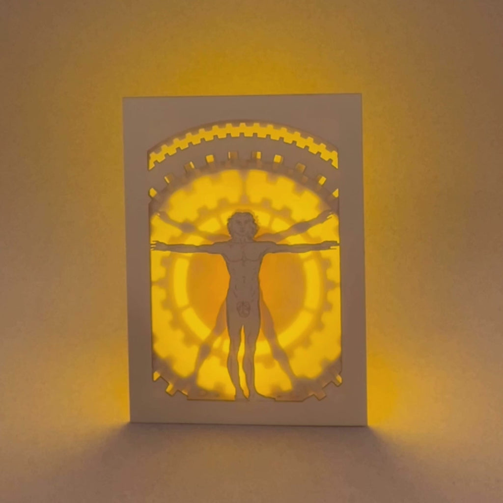 Leonardo da Vincci's Vitruvian Man with mechanical gears