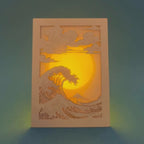 Hokusai Mount Fuji with ocean waves and bright sun