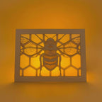 Realistic bee with delicate wings and honeycomb background