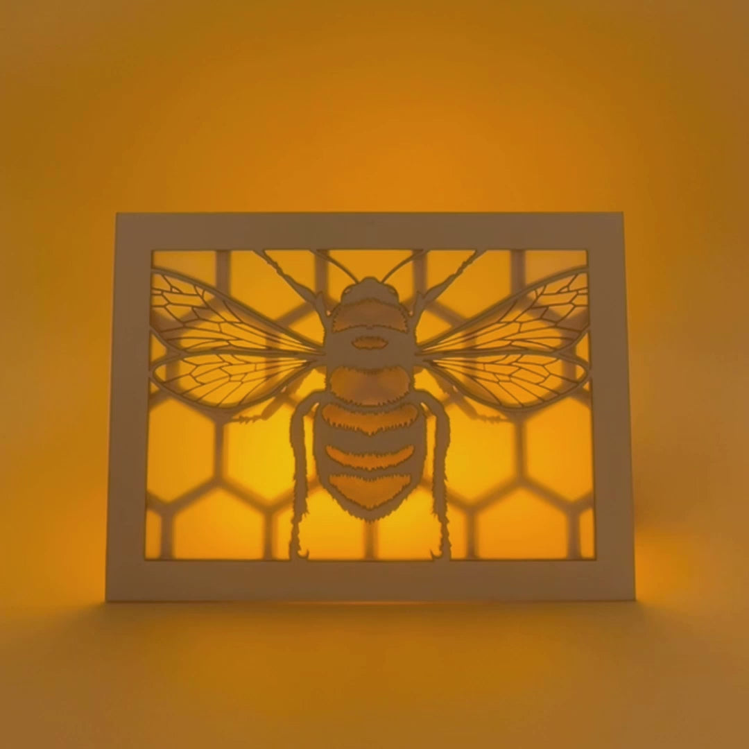 Realistic bee with delicate wings and honeycomb background