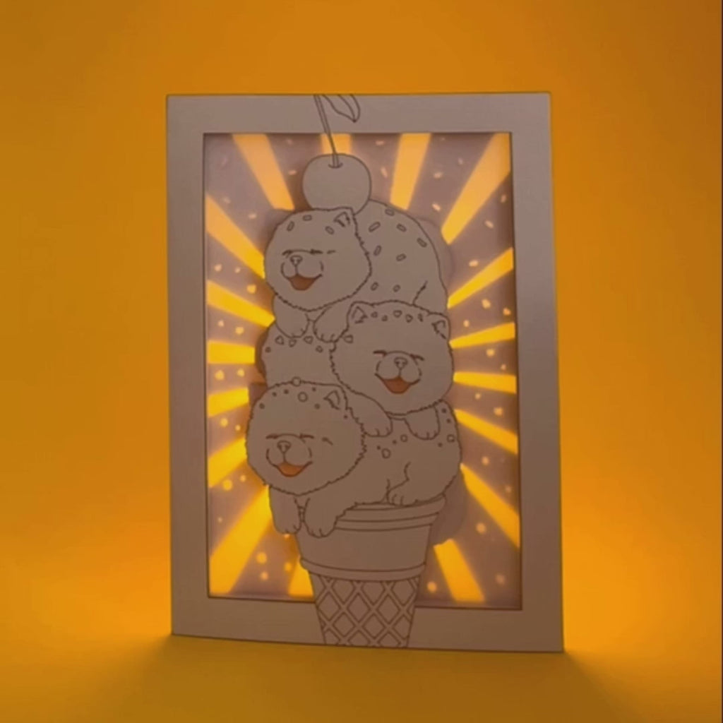 Chow Chow Ice Cream Cone Card: Fluffy Puppies with Sprinkles