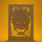 Japanese Oni demon mask with horns flames and ornaments