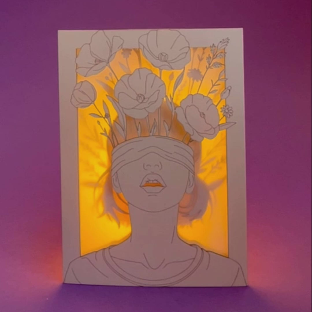 Blindfolded Woman with Flowers: Surreal Floral Art