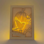 Bird escaping golden cage through song with broken bars